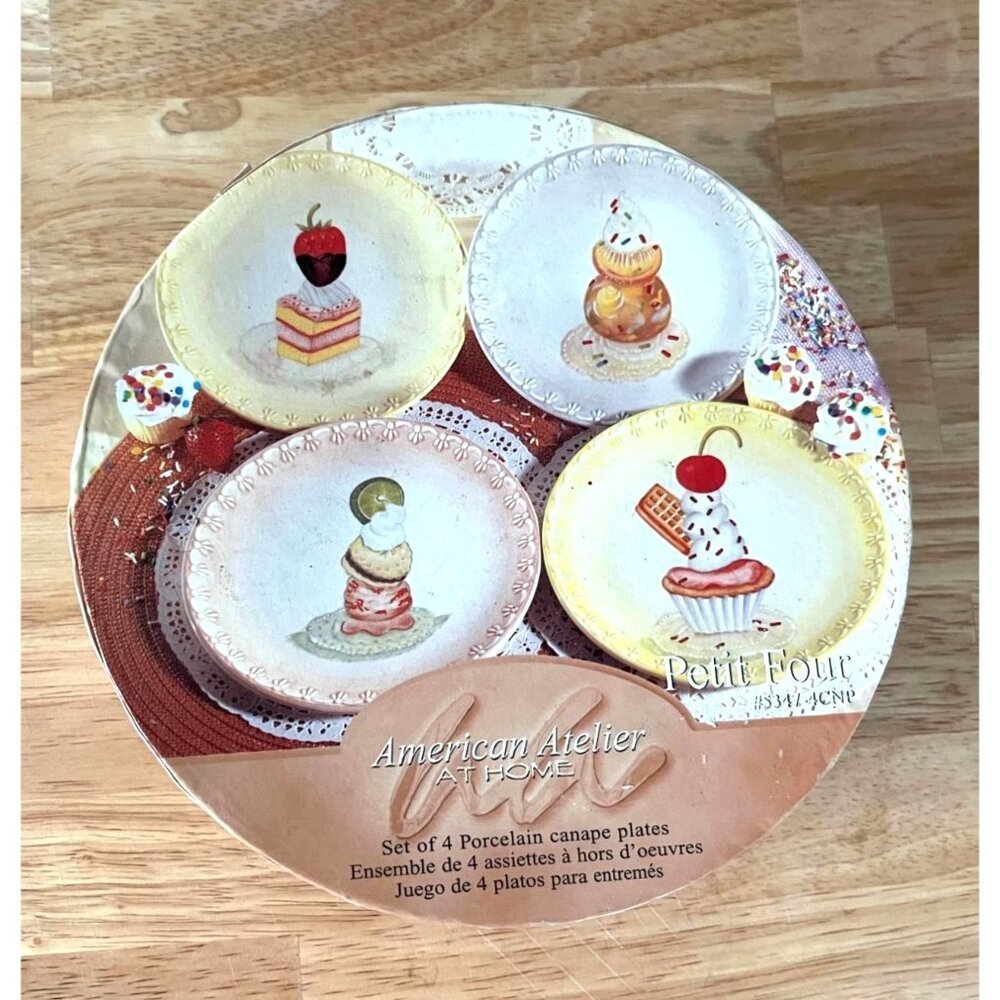 American Atelier Petit Four Porcelain Canape Plates Set Of 4
